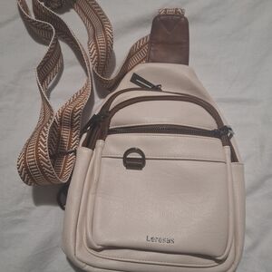 Cream and Brown Women's Belt Bag